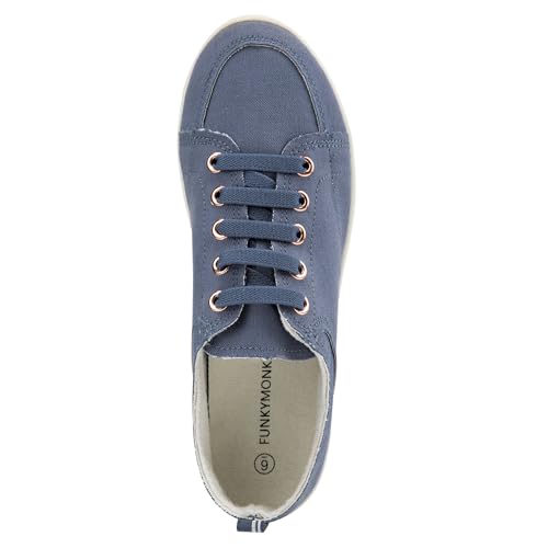 Image of FUNKYMONKEY Slip-On Canvas Sneakers for Women, Comfortable Lightweight Lace-Up Flat Casual Tennis Shoes Breathable Walking Shoes for Everyday Wear