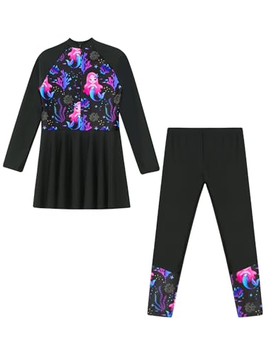 renvena Kids Girls Two Pieces Rash Guard Sets UV UPF50+ Long Sleeve Dress with Leggings Surf Swimsuits4