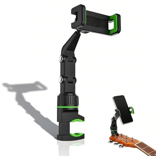 Koprek Adjustable Angle Guitar Phone Holder Green Guitars Phone Mount Guitar Bass Head Phone Holder Mount for Teaching Videos Reading Sheet Music Lyrics Live Streaming & Video Recording