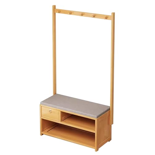 Árbol de entrada 3 en 1 con banco, perchero de madera y almacenamiento de zapatos para sala de estar, pasillo y vestíbulo. Solución de organización elegante