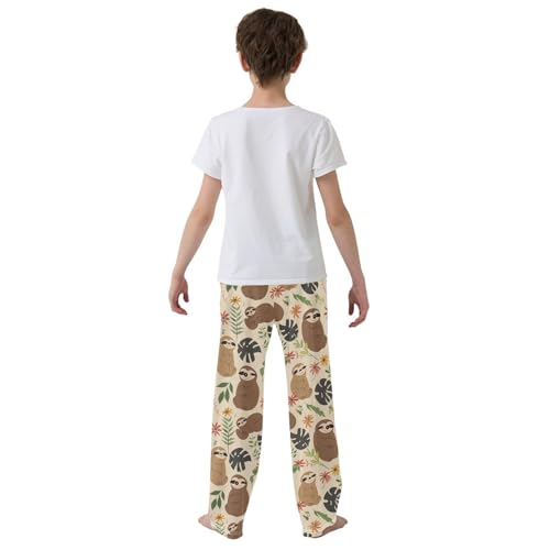 ZZXXB Cartoon Sloth Flowers Boys Long Pants Soft Trousers Elastic Waist Kids Lounge Bottoms with Pockets S-XL3
