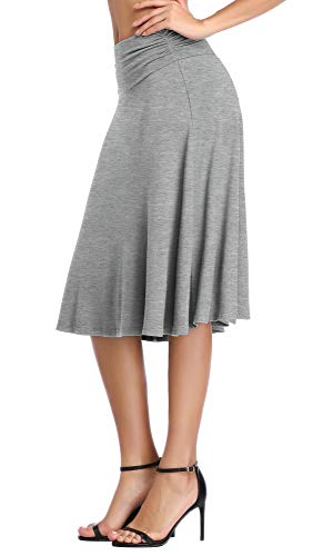 Image of Urban CoCo Women's Ruched High Waist Knee Length Jersey A-Line Stretchy Flared Casual Skirt