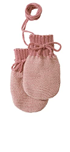 Disana STRICK-HANDSCHUHE, 100% Bio-Merinowolle GOTS, IVN Best | mit gestrickter Kordel | Newborn Neugeborene Baby Unisex | Baby Erstausstattung | Made in Germany | Rosé-Natur