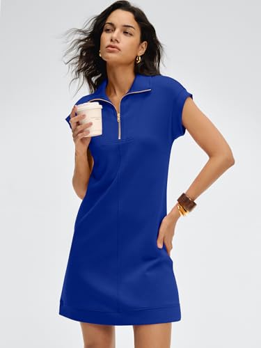 Image of ANRABESS Womens Summer Casual Half Zip Cap Sleeve Trendy Wrinkle-Free Tshirt Dress 2026 Spring Beach Vacation Short Dresses