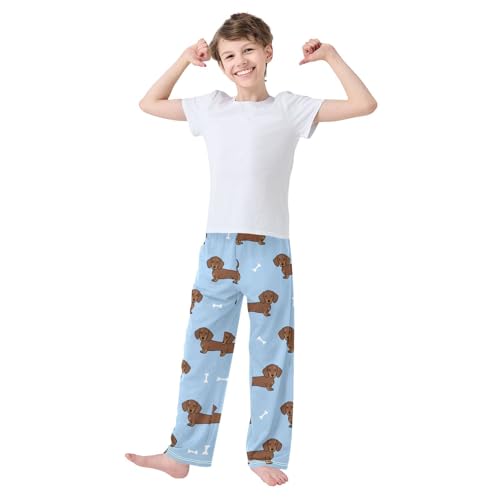 Boys' Pants Cute Dachshund Dog Blue Long Bottoms Jogger Pants Elastic Waist Trousers with Pockets S-XL2