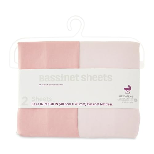 2-Piece Bassinet Sheets for Baby Girls Pink – 100% Microfiber Fitted Bassinet Mattress Sheets, Rectangle Bassinet Sheets 16