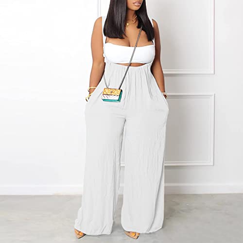 Women's Plus Size Jumpsuits Casual Wide Leg Cami Jumpsuit Oversized Sexy Spaghetti Straps Rompers With Pockets #TOP1