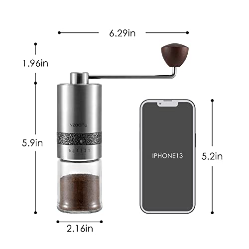 Vzaahu Manuelle Kaffeemühle mit Deckel, Edelstahl, schnelles Mahlen, konischer Frässtift mit verstellbarer Einstellung… – Bild 4