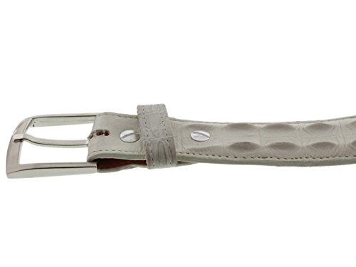 El Presidente Mens Off White Belt Crocodile Tail Print Leather Belt Silver Buckle3