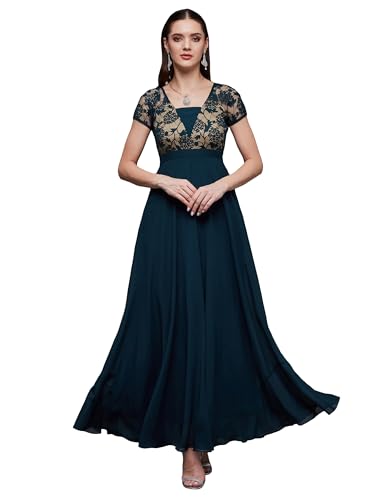 Image of Miss Chase Women's Round Neck Cap Sleeves Lace Knee -Long Skater Dress