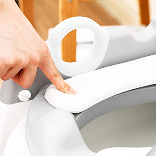 Image of Potty Training Seat with Step Stool Ladder for Kids and Toddler,Wiifo Sturdy Potty Ladder with Soft Padded Cushion for Boys and Girls,Toddler Toilet Training Seat Chair(Grey White)
