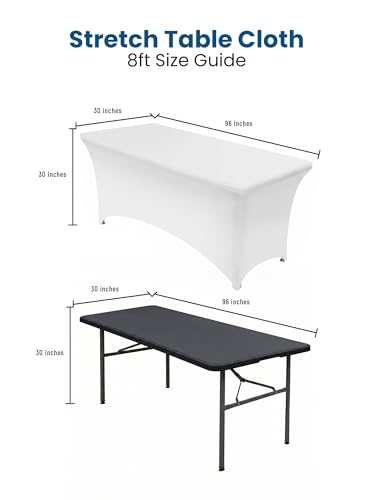 Image of Utopia Kitchen Spandex Tablecloth 2 Pack [8FT, White] Tight, Fitted, Washable and Wrinkle Resistant Stretch Table Cloth Rectangle Cover for Trade Show, Weddings & Parties [96Lx30Wx30H Inch]