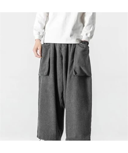 Men's Corduroy Casual Wide Leg Pants Solid Color Loose Elastic Waist Straight Harem Trousers4