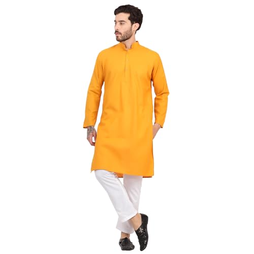 Image of Sadree Men's Cotton Blend Light Weight|Knee Length|Mandrin Collor|Relax comfert|Classic Style Kurta Pyjama Set