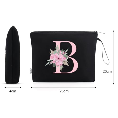 Image of Vavabox A-Z Personalized Makeup Bag, Birthday Gifts for Women Mom, Gifts for Best Friend, Bride Bridesmaid Cosmetic bag (B, 02-Black)