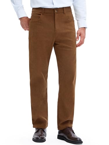 PLEPAN Men's Brown Corduroy Pants Elastic Waist Straight Leg Casual Trousers for Business Casual...