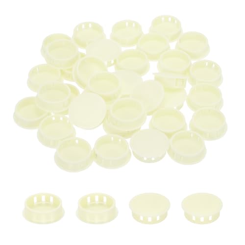 Image of MECCANIXITY 64PCS 32mm(1 1 /4 inch) Cream White Plastic Hole Plugs, Flush Type Panel Hole Plugs Insert End Caps for Locking Hole Tubes Furniture Cabinet