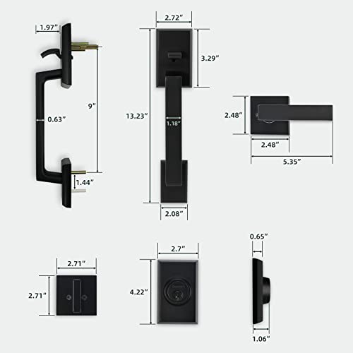 Gaurqiah Handle Set Heavy Duty Front Door Entry Handle And Deadbolt Lock Set Exterior Door Lock Set With Deadbolt Single Cylinder Handleset Reversible For Right & Left Side thumb #6