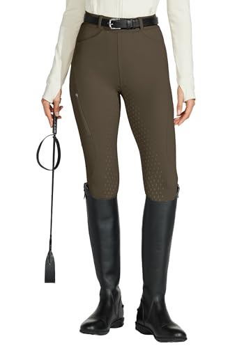 Willit Women's Horse Riding Pants Full Seat Silicone Equestrian Breeches Horseback Schooling Tights Zipper Pockets Brown XS