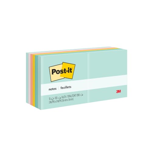 Image of Post-it Notes, 1 3 /8 x 1 7 /8 inches, Assorted Pastel Colors, 12-Pads /Pack