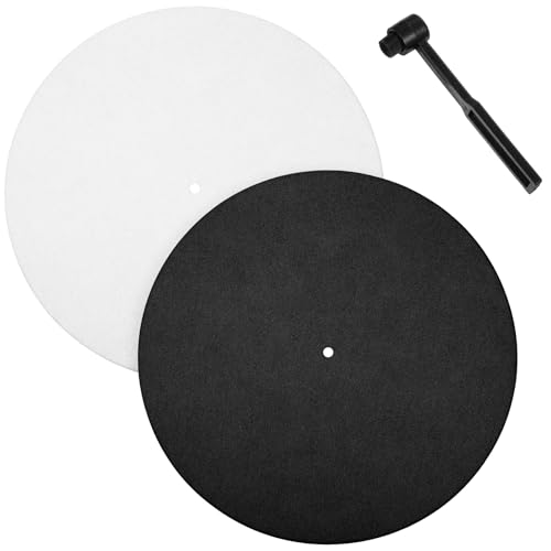2 Pack White Felt Turntable Mat, 12 Inch White Felt Slipmat for Turntable, Anti Vibration Felts Slip Mat Vinyl for All Vinyl Record Players (1White,1Black)