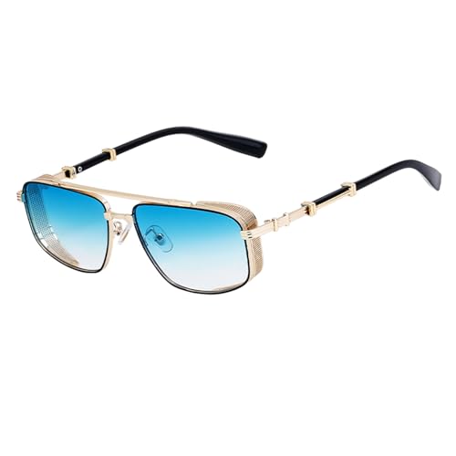 SHEEN KELLY Gafas de sol estilo piloto retro para hombre y mujer, modernas, con marco de metal estampado, lentes de colores, textura gruesa