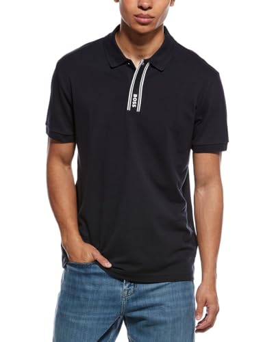 BOSS Logo Collar Cotton Blend Polo Shirt Navy Zone L