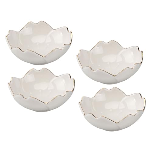 4pcs Seasoning Dish Food Tray Spices White Stand Porcelain Sauce Bowl Mini Dipping Plates Ceramic Sauces Plates Snack Plates Cherry Blossom Design Plates Ceramics