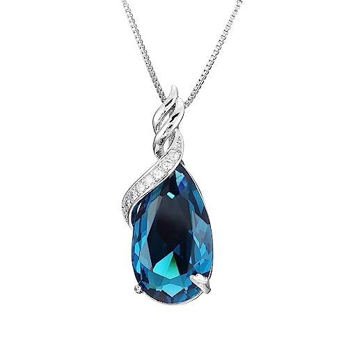 Collier en topaze bleue naturelle cadeau d'anniversaire idéal avec pendentif 925