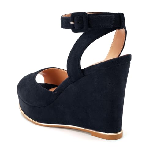 Image of Women's Dressy Platform Wedge Sandals Gold Wedges Peep Toe Patent High Heels Slingback Heeled Comfortable Ankle Strap Shoes
