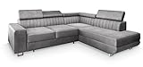 Masseno Ecksofa NOLA R-S mit Schlaffunktion L-Form, Sofa mit Bettkasten, Wohnzimmersofa, Couch, Soffa, Bettsofa, Couchgarnitur- Hellgrau, Monolith 84
