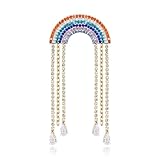 QLYOVWE Rainbow Tassel Brooch Pin for Women Men Colorful Love Crystal Brooch Elegant Wedding Party Clothes Accessories Pieces Pride Friendship Gift (Gold)