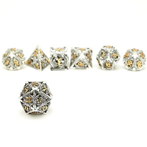 Image of DND Dice Set Metal Dice Dungeons and Dragons Dice Gift Polyhedral Dice Set Role Playing Dice D20 Hollow Polyhedral Dice Set for Dungeons and Dragons RPG MTG Table Games