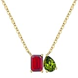 Turandoss July Birthstone Necklace for Women Gold August Birthstone Jewellery Ruby Necklace Peridot Necklaces Birthday Gifts for Women Wife Girls Ladies Girlfriend Mum Friends