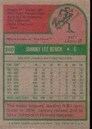 1975 Topps Baseball Card #260 Johnny Bench