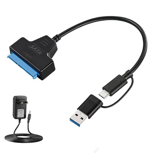Eddrfy Adaptador USB SATA para SSD / HDD de 2,5 y 3,5 pulgadas, con fuente de alimentación de 12 V 2 A, adaptador SATA a USB 3.0, compatible con protocolo UASP, adaptador de disco duro para unidades