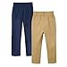 HILEELANG Boys Chino Pants 2 Pack, Cotton Stretch Pull-On School and Everyday Pants in Khaki and Navy with Elastic Waist and Pockets 1PC 4-5Y