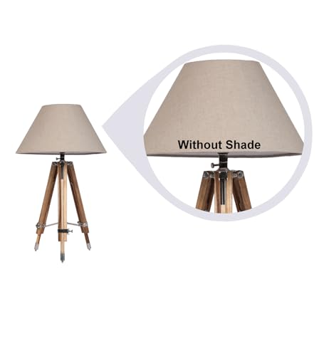 Image of Metal Shade Wooden Tripod Floor Lamp for Living Room, Living Room Corner, Bedroom, Home, Office, Interiors, Decor, Cinema. (Tripod Table Lamp)
