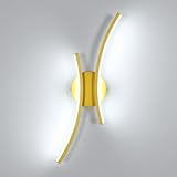 Mckalen Aplique de Pared LED Interior, 20W Lámpara de Pared Oro Diseño Moderno Lineal 2250LM, 44.5CM Luz Led de Pared Aluminio para Dormitorio Sala de Estar Pasillo, Blanco Frío 6500K