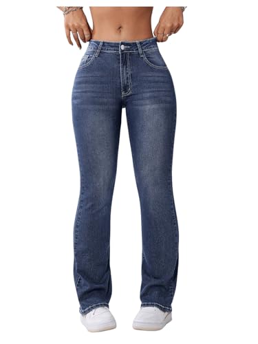 Women's Flare Leg Drop Waist Jeans Casual Skinny Denim Pants Bell Bottoms with Pockets