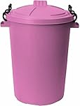 1 x 50L Litre large Pink Heavy Duty Colour Plastic Bin Garden Dustbin Refusal Waste bin Trash Can Storage unit with Clip locking lid For Recycle Home Kitchen Indoor Outdoor Rubbish Waste Animal Feed