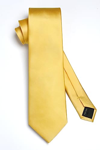 Image of HISDERN Mens Solid Color Ties Formal Satin Necktie and Pocket Square Set Classic Wedding Business Tie & Handkerchief