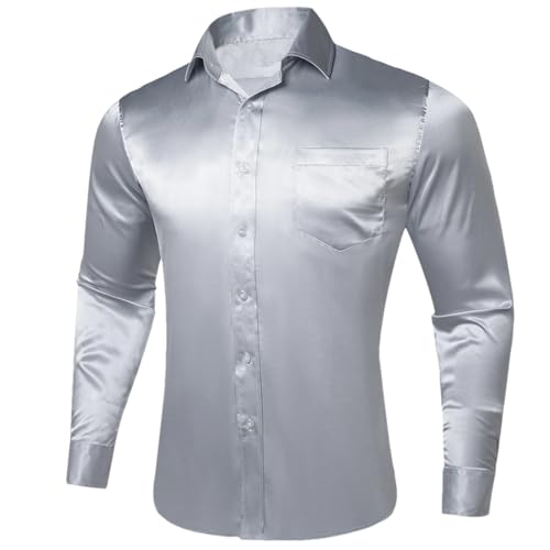 Chemise en satin homme mariage et cérémonie col boutonné XXL noir