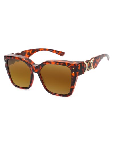 Meeloog Polarized Fit Over Sunglasses for Womens, Vintage Oversized Square Covers Sun Glasses UV400 Protection MST0068 (P1 Tortoise Frame/Brown Lens)