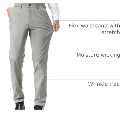 Image of Plaid&Plain Men's Slim Fit Dress Pants Stretch Khaki Pants Wrinkle Free