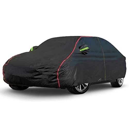 AUQDD 6-Layers PEVA New Material Sedan SUV Full Padded Car Cover Waterproof All Weather Weatherproof UV Sun Protection Snow Dust Storm Resistant Outdoor Exterior Custom Form-Fit Straps 178'-189'Black