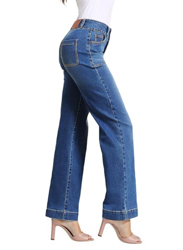 SIDEFEEL Women's High Waisted Straight Leg Jeans Stretchy Tummy Control Wide Leg Denim Pants Fall Outfits - Image 3