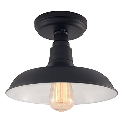 Image of Design House 588525 Kimball Industrial Farmhouse 1-Light Indoor Dimmable Semi-Flush Ceiling Mount Light with Metal Shade for Kitchen Hallway Dining Room Bedroom, Matte Black