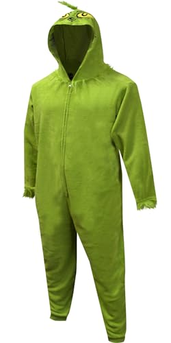 MJC Mens Dr Seuss The Grinch Fuzzy Plush Onesie Pajama
