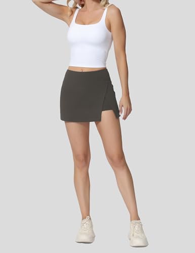 Saias femininas de tênis de cintura alta com fenda lateral com 3 bolsos, saia atlética em shorts par